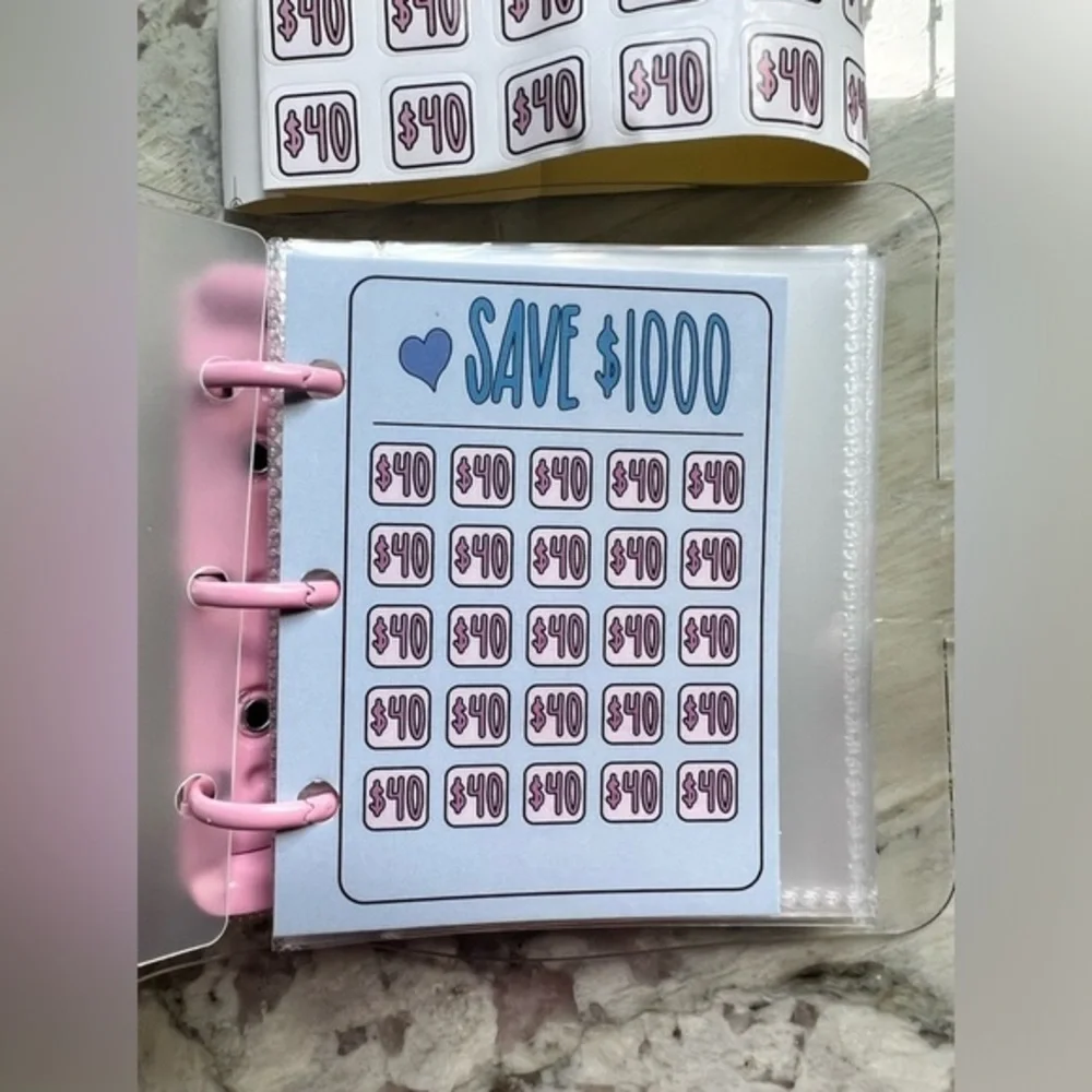 Savings challenge binder $1000-25 sleeves with tracking‎ card and sticker…